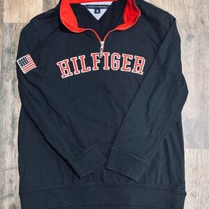 Tommy Hilfiger Black and Red Half-Zip Pullover